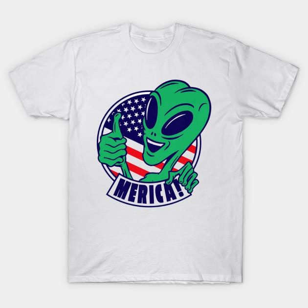 Alien with american flag T-Shirt by mehdime